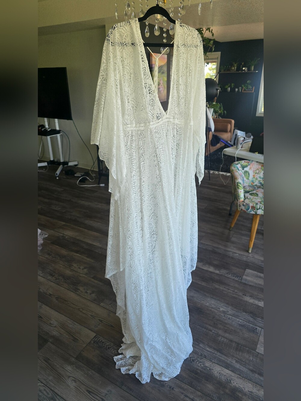 Lace Boho Maxi Dress Cover-Up in Ivory